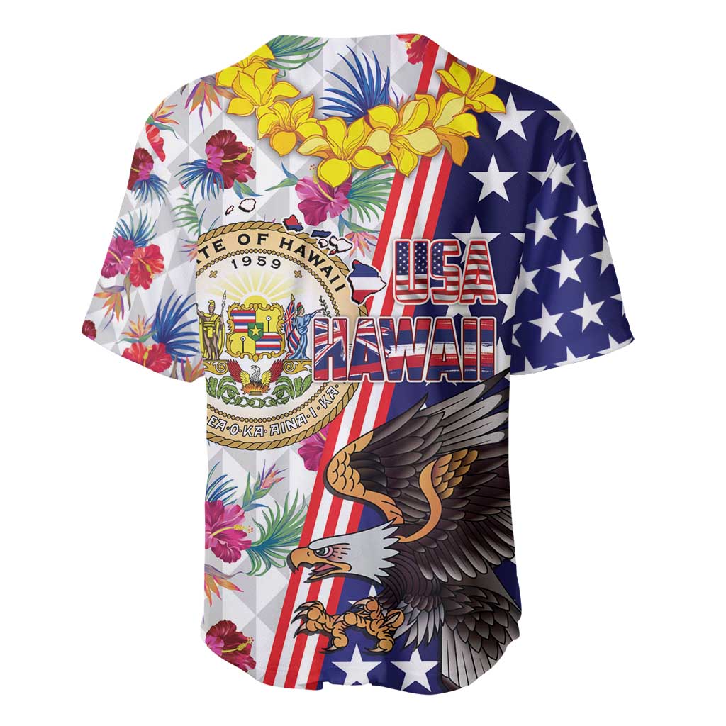 Hawaii and United States Together Baseball Jersey Seal of Hawaii and Bald Eagle - Polynesian Pride