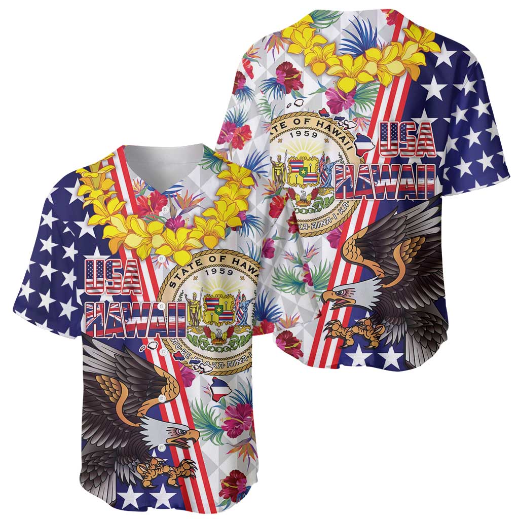Hawaii and United States Together Baseball Jersey Seal of Hawaii and Bald Eagle - Polynesian Pride
