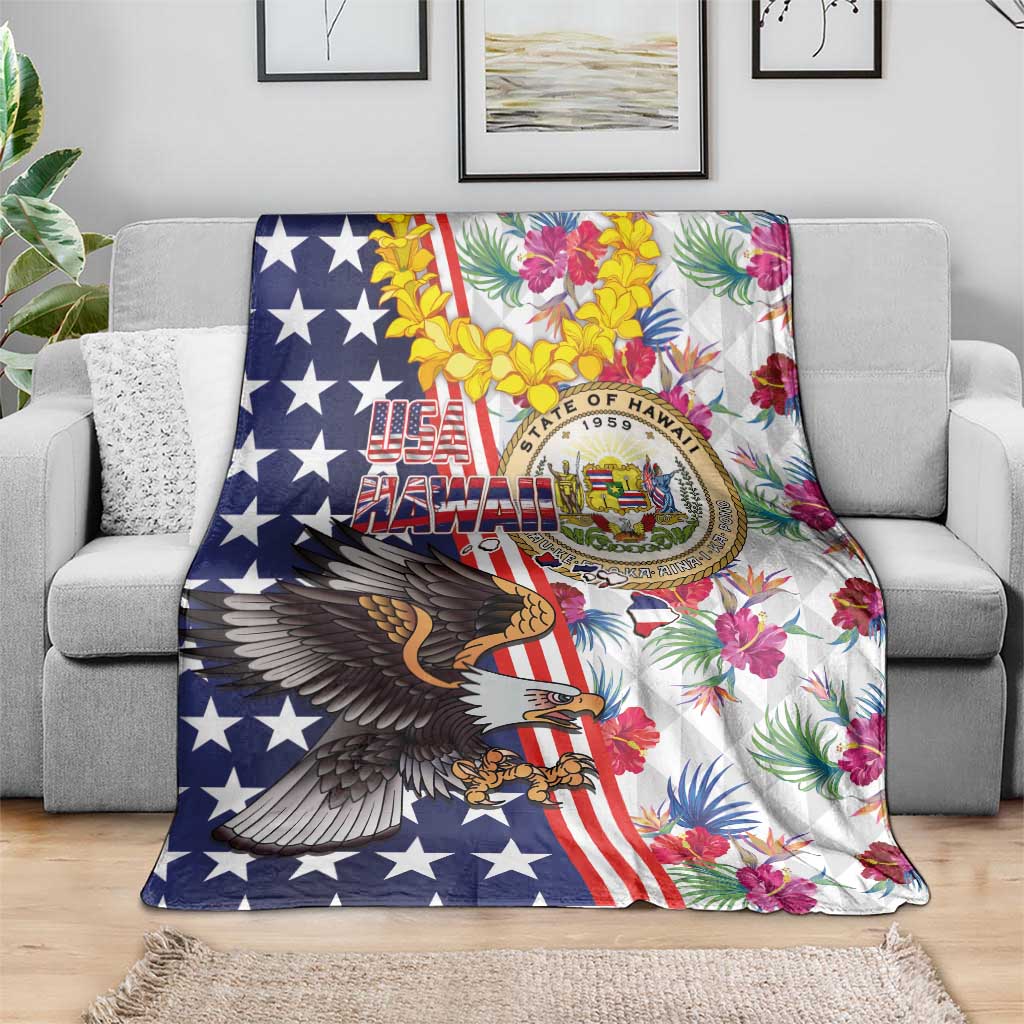 Hawaii and United States Together Blanket Seal of Hawaii and Bald Eagle - Polynesian Pride