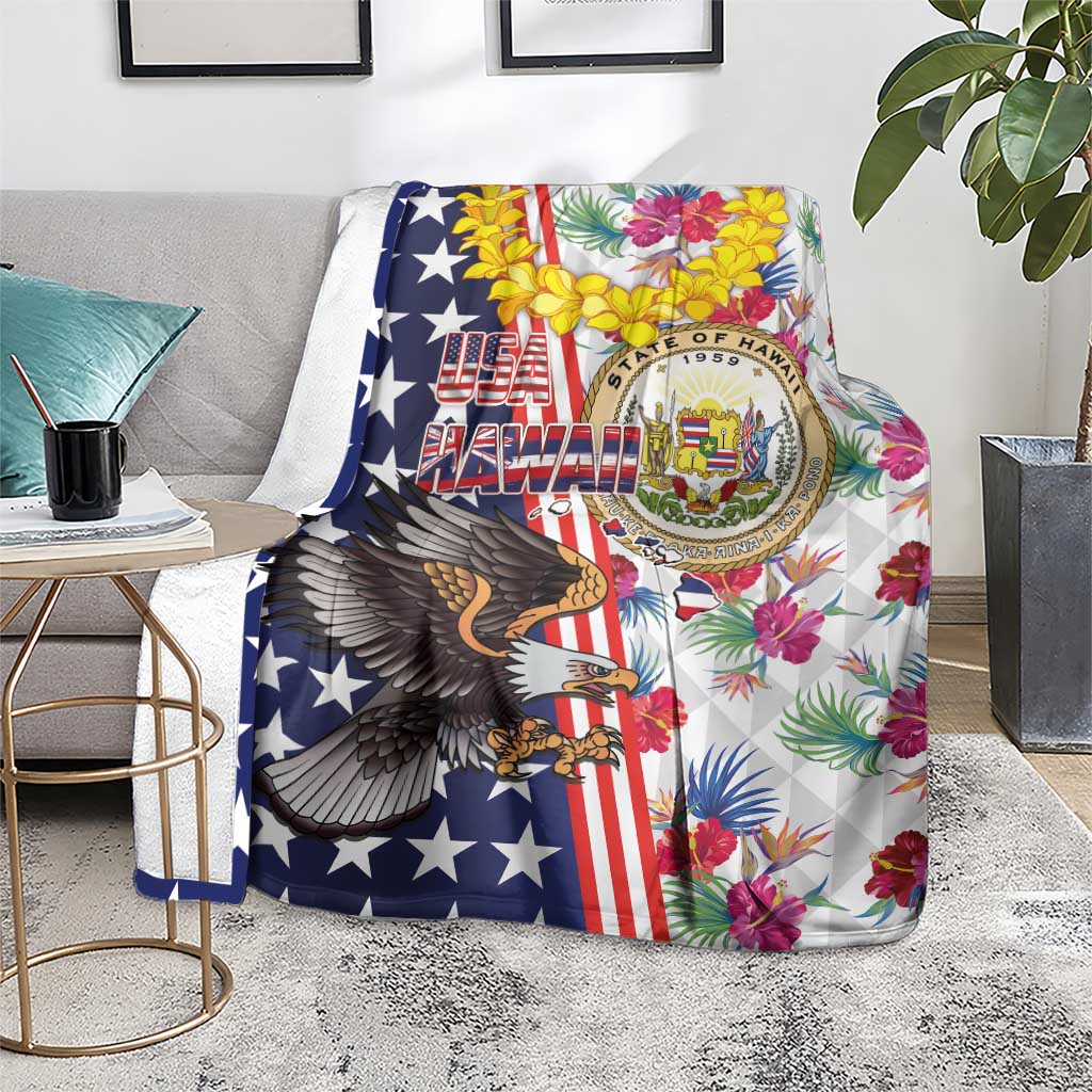Hawaii and United States Together Blanket Seal of Hawaii and Bald Eagle - Polynesian Pride
