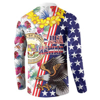 Hawaii and United States Together Button Sweatshirt Seal of Hawaii and Bald Eagle - Polynesian Pride