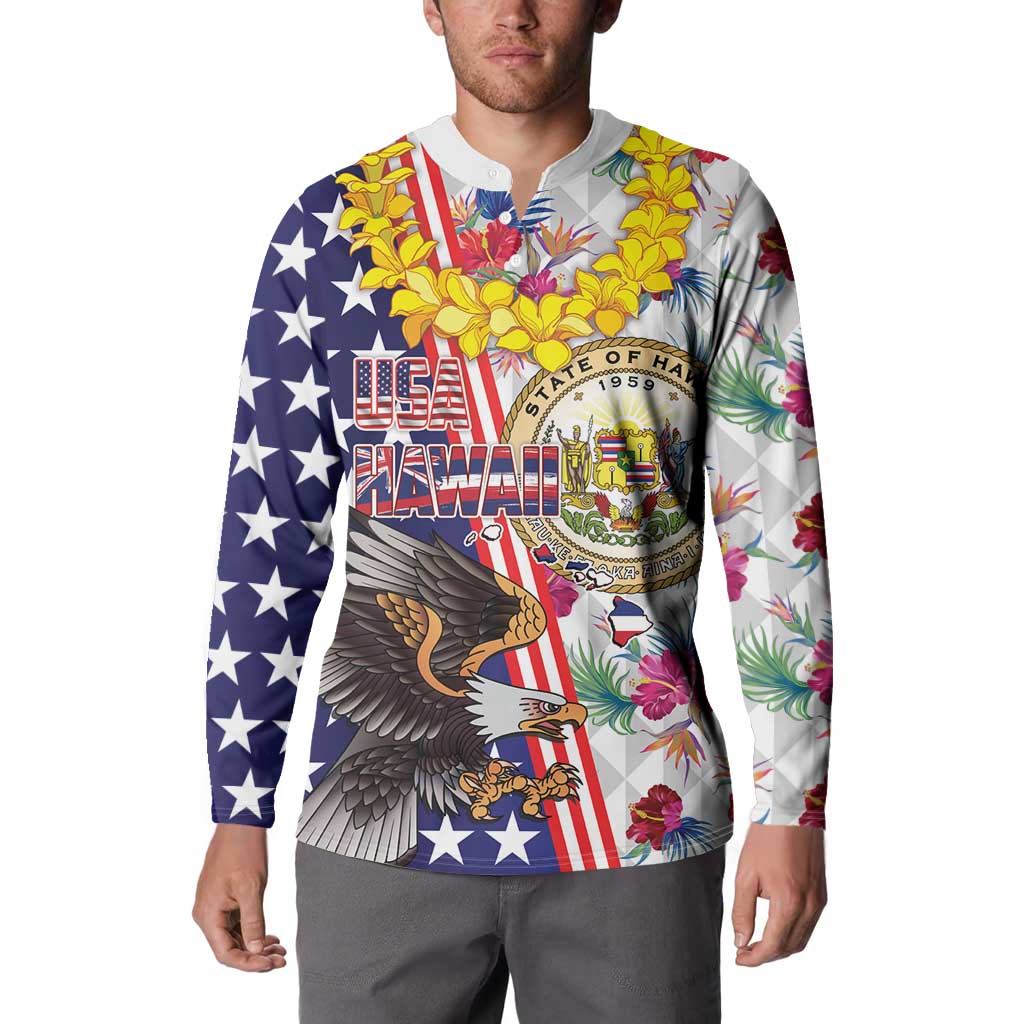 Hawaii and United States Together Button Sweatshirt Seal of Hawaii and Bald Eagle - Polynesian Pride