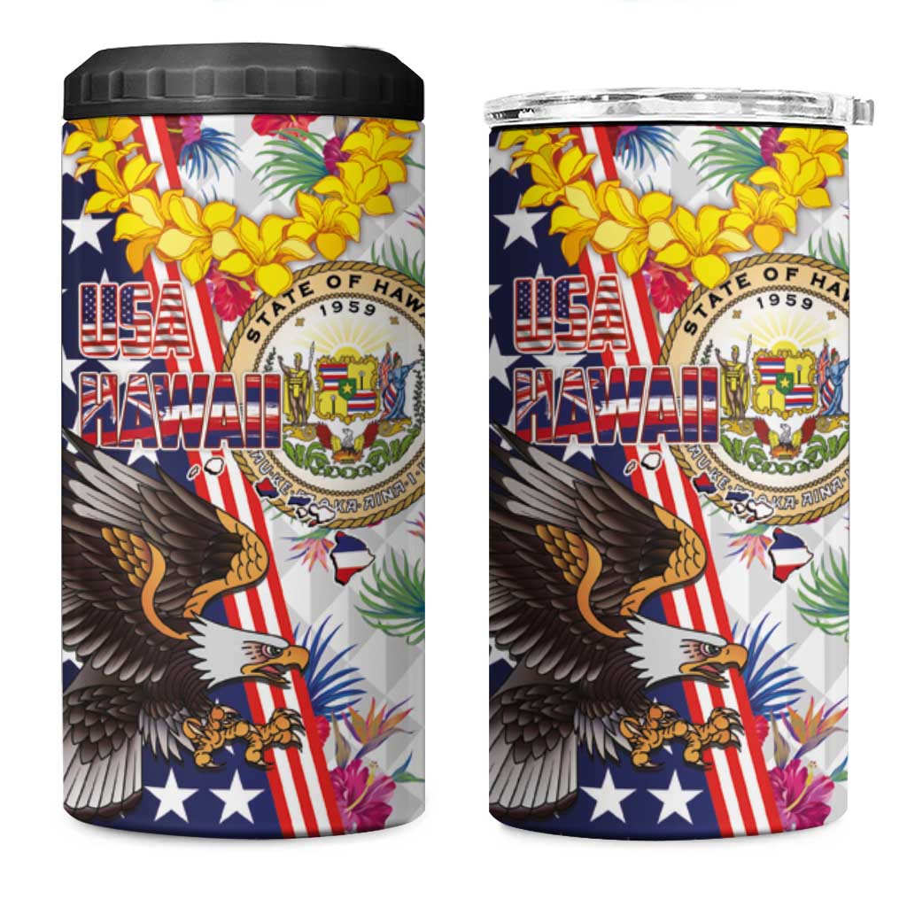 Hawaii and United States Together 4 in 1 Can Cooler Tumbler Seal of Hawaii and Bald Eagle - Polynesian Pride