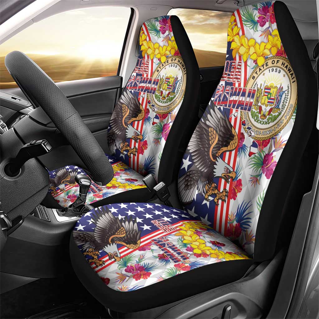 Hawaii and United States Together Car Seat Cover Seal of Hawaii and Bald Eagle - Polynesian Pride