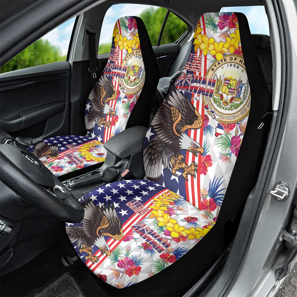 Hawaii and United States Together Car Seat Cover Seal of Hawaii and Bald Eagle - Polynesian Pride