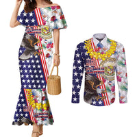 Hawaii and United States Together Couples Matching Mermaid Dress and Long Sleeve Button Shirt Seal of Hawaii and Bald Eagle - Polynesian Pride