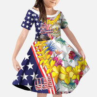 Hawaii and United States Together Family Matching Long Sleeve Bodycon Dress and Hawaiian Shirt Seal of Hawaii and Bald Eagle - Polynesian Pride