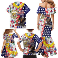 Hawaii and United States Together Family Matching Mermaid Dress and Hawaiian Shirt Seal of Hawaii and Bald Eagle - Polynesian Pride