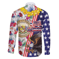 Hawaii and United States Together Family Matching Off The Shoulder Long Sleeve Dress and Hawaiian Shirt Seal of Hawaii and Bald Eagle - Polynesian Pride