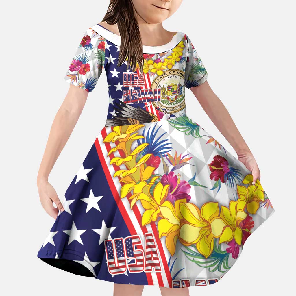 Hawaii and United States Together Family Matching Off Shoulder Maxi Dress and Hawaiian Shirt Seal of Hawaii and Bald Eagle - Polynesian Pride