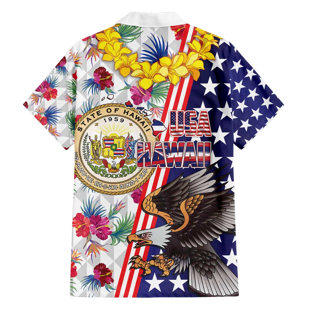 Hawaii and United States Together Family Matching Puletasi and Hawaiian Shirt Seal of Hawaii and Bald Eagle - Polynesian Pride