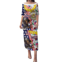 Hawaii and United States Together Family Matching Puletasi and Hawaiian Shirt Seal of Hawaii and Bald Eagle - Polynesian Pride
