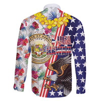 Hawaii and United States Together Family Matching Short Sleeve Bodycon Dress and Hawaiian Shirt Seal of Hawaii and Bald Eagle - Polynesian Pride