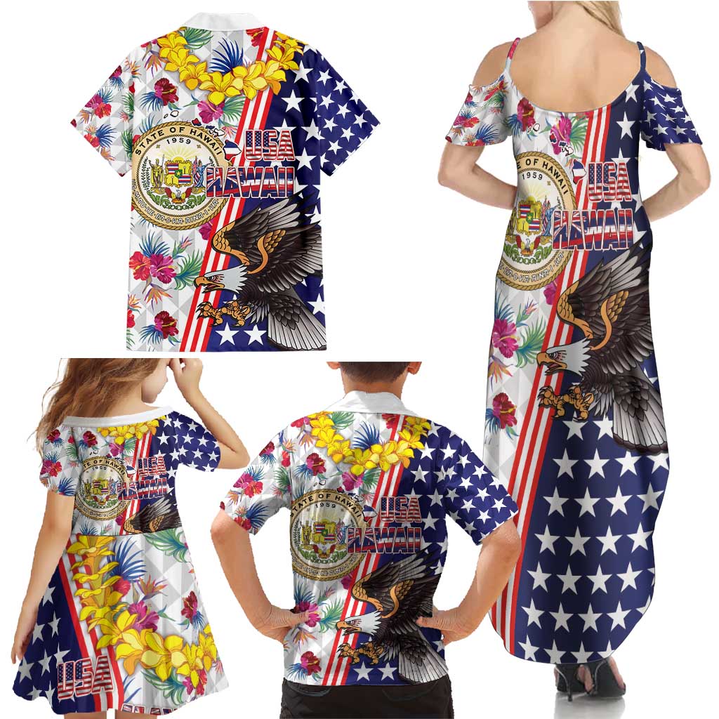 Hawaii and United States Together Family Matching Summer Maxi Dress and Hawaiian Shirt Seal of Hawaii and Bald Eagle - Polynesian Pride