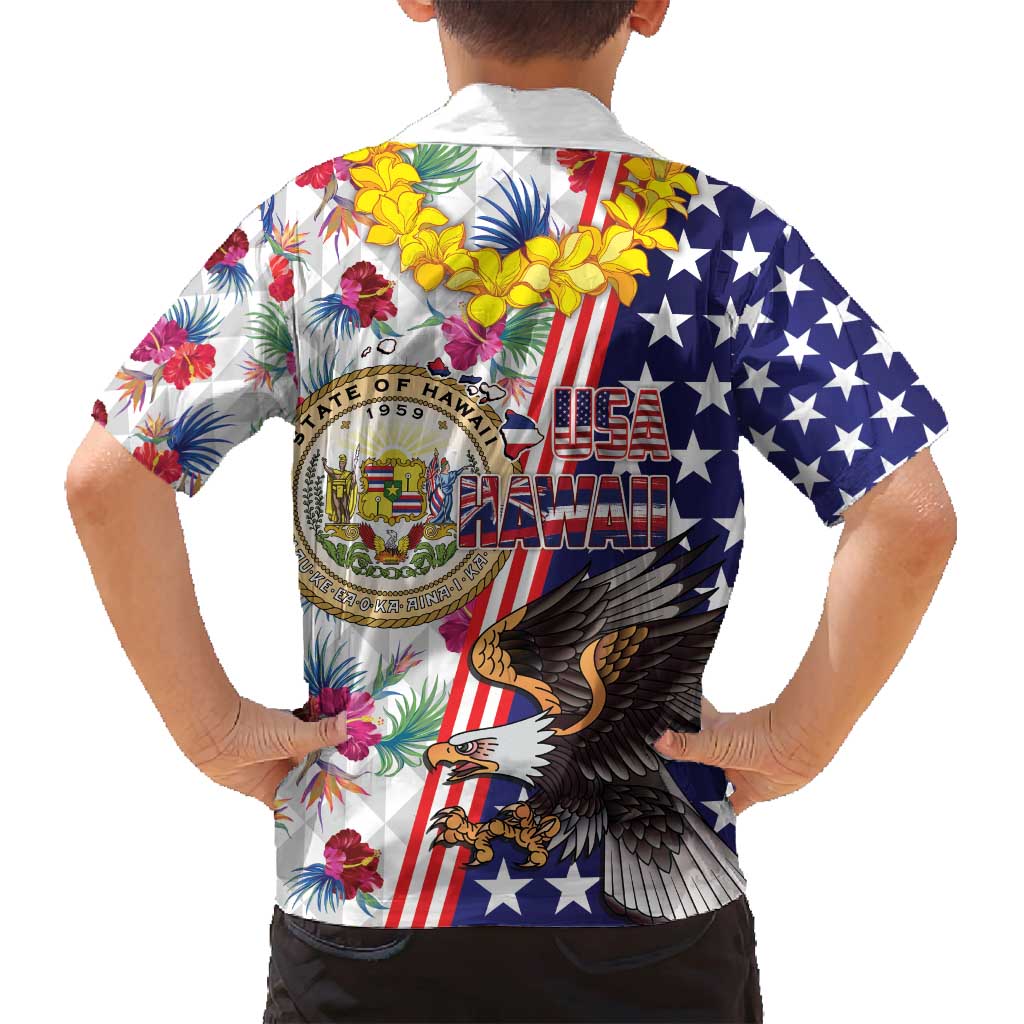 Hawaii and United States Together Family Matching Tank Maxi Dress and Hawaiian Shirt Seal of Hawaii and Bald Eagle - Polynesian Pride