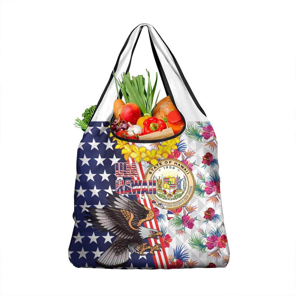 Hawaii and United States Together Grocery Bag Seal of Hawaii and Bald Eagle - Polynesian Pride