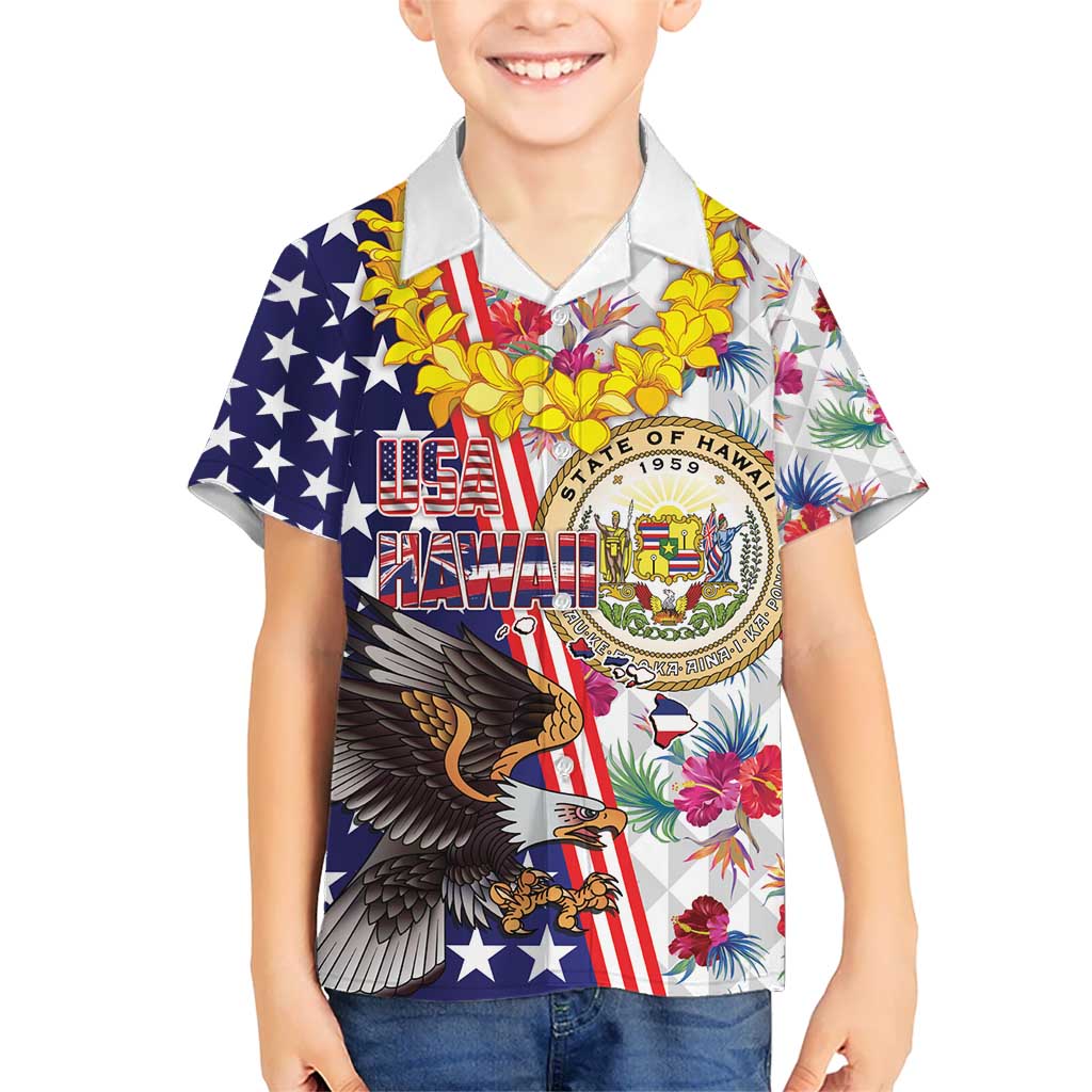 Hawaii and United States Together Hawaiian Shirt Seal of Hawaii and Bald Eagle - Polynesian Pride