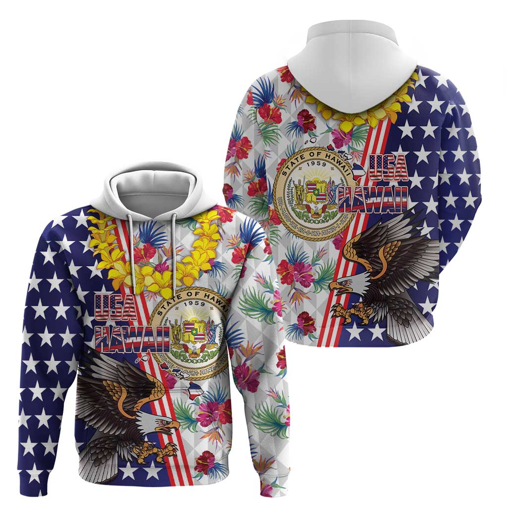 Hawaii and United States Together Hoodie Seal of Hawaii and Bald Eagle - Polynesian Pride
