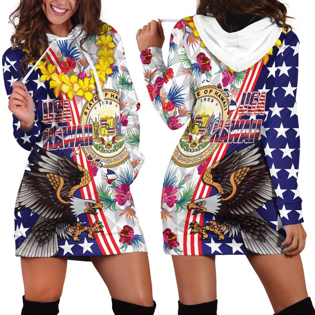 Hawaii and United States Together Hoodie Dress Seal of Hawaii and Bald Eagle - Polynesian Pride