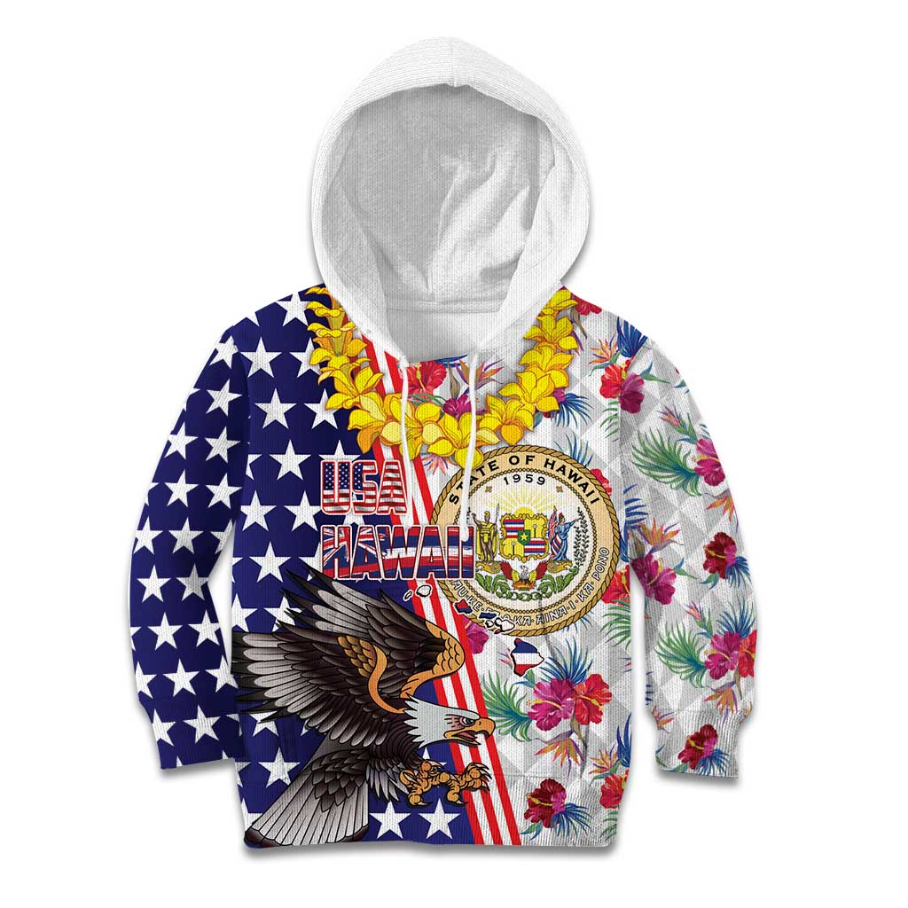 Hawaii and United States Together Kid Hoodie Seal of Hawaii and Bald Eagle - Polynesian Pride