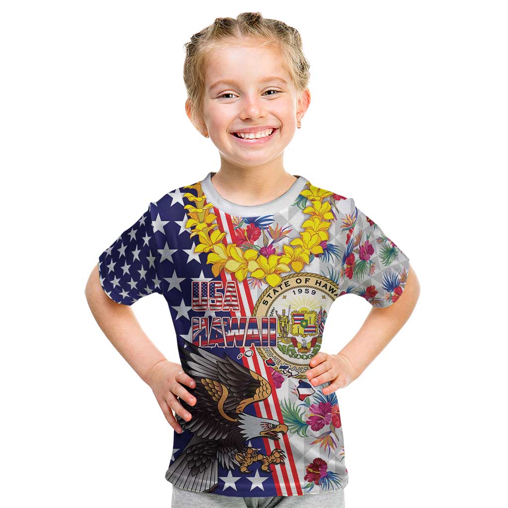 Hawaii and United States Together Kid T Shirt Seal of Hawaii and Bald Eagle - Polynesian Pride