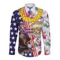 Hawaii and United States Together Long Sleeve Button Shirt Seal of Hawaii and Bald Eagle - Polynesian Pride