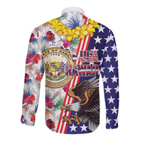 Hawaii and United States Together Long Sleeve Button Shirt Seal of Hawaii and Bald Eagle - Polynesian Pride