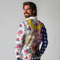 Hawaii and United States Together Long Sleeve Polo Shirt Seal of Hawaii and Bald Eagle - Polynesian Pride