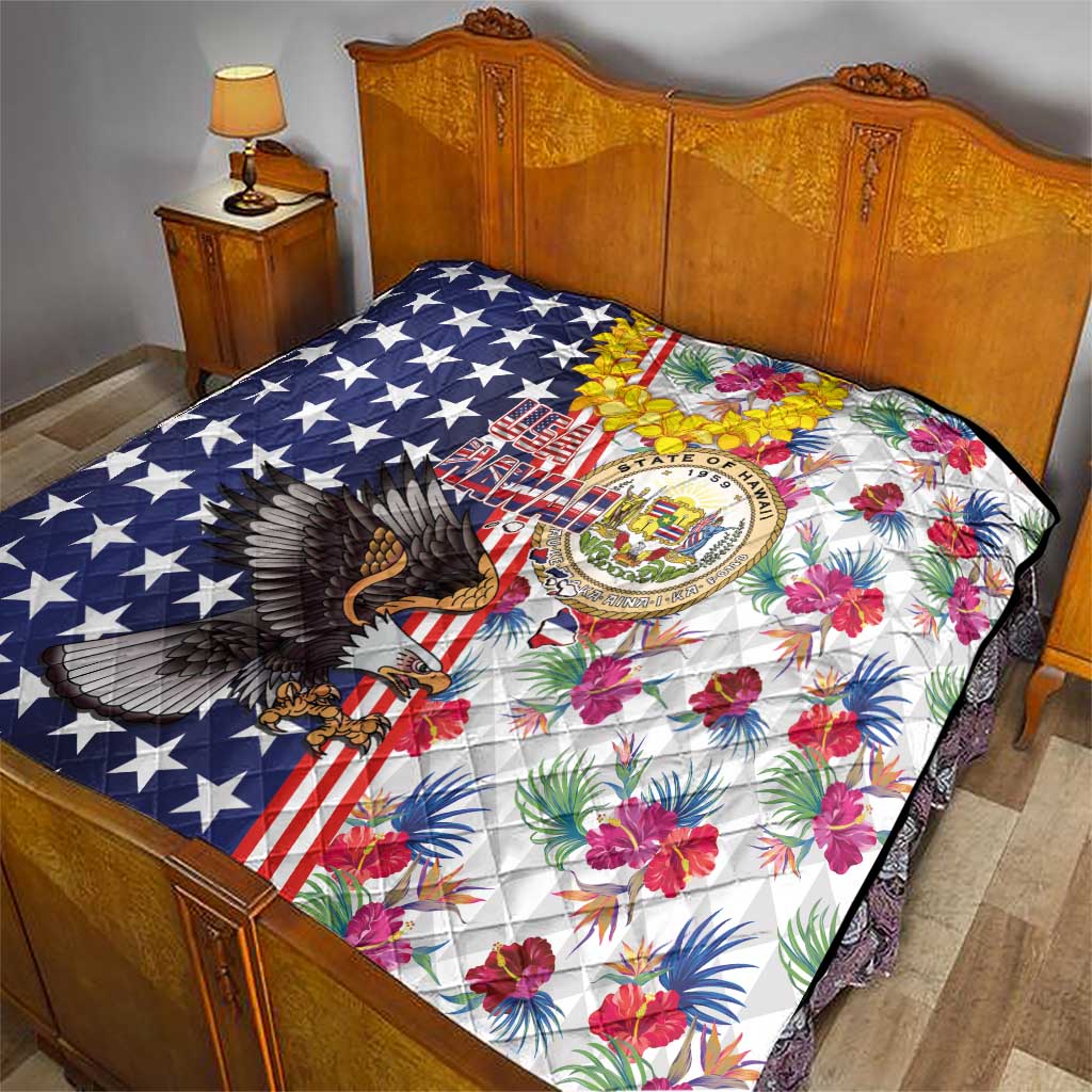 Hawaii and United States Together Quilt Seal of Hawaii and Bald Eagle - Polynesian Pride