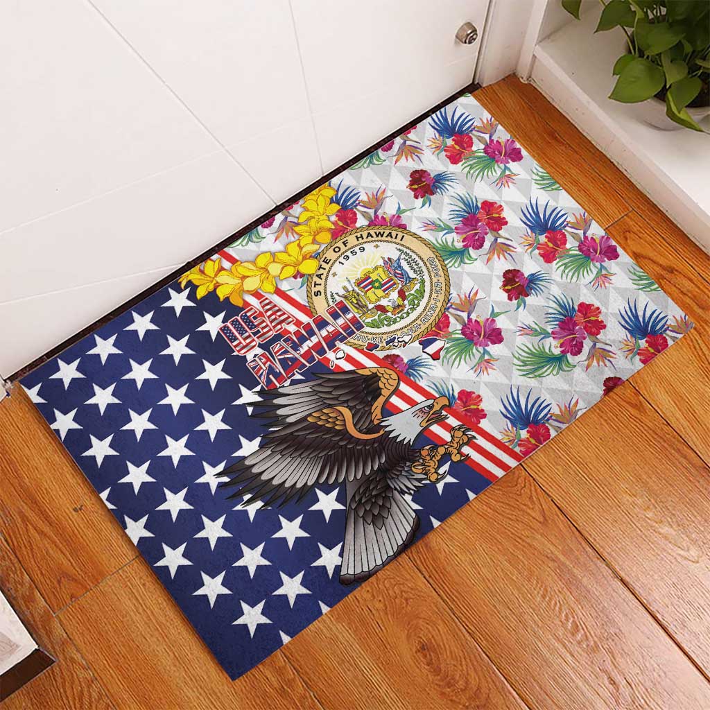 Hawaii and United States Together Rubber Doormat Seal of Hawaii and Bald Eagle - Polynesian Pride