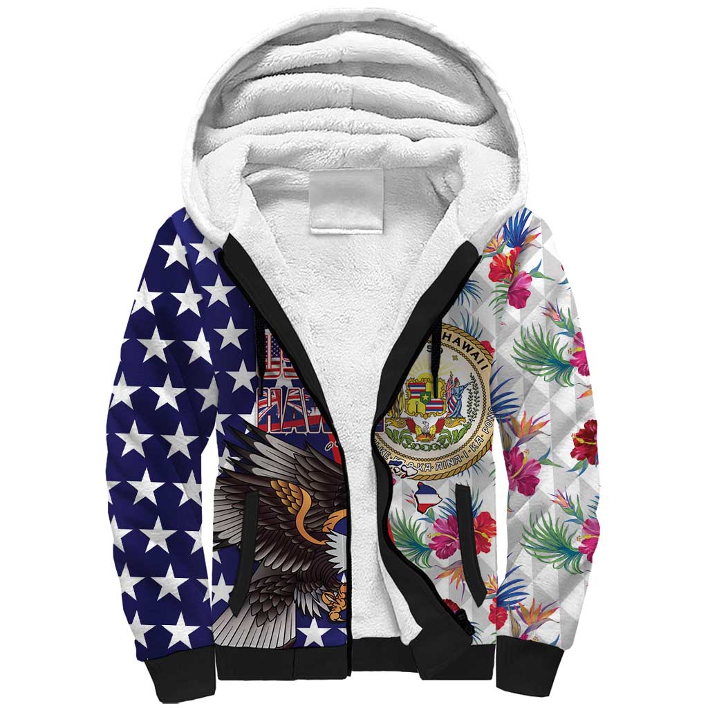 Hawaii and United States Together Sherpa Hoodie Seal of Hawaii and Bald Eagle - Polynesian Pride