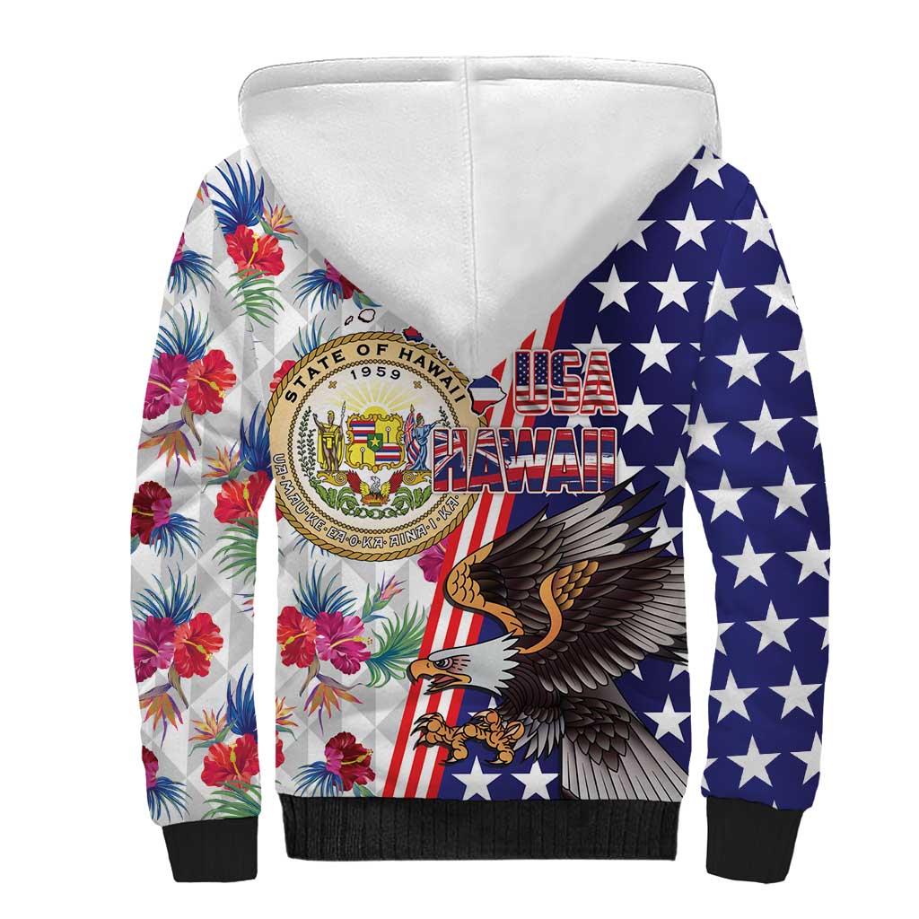 Hawaii and United States Together Sherpa Hoodie Seal of Hawaii and Bald Eagle - Polynesian Pride