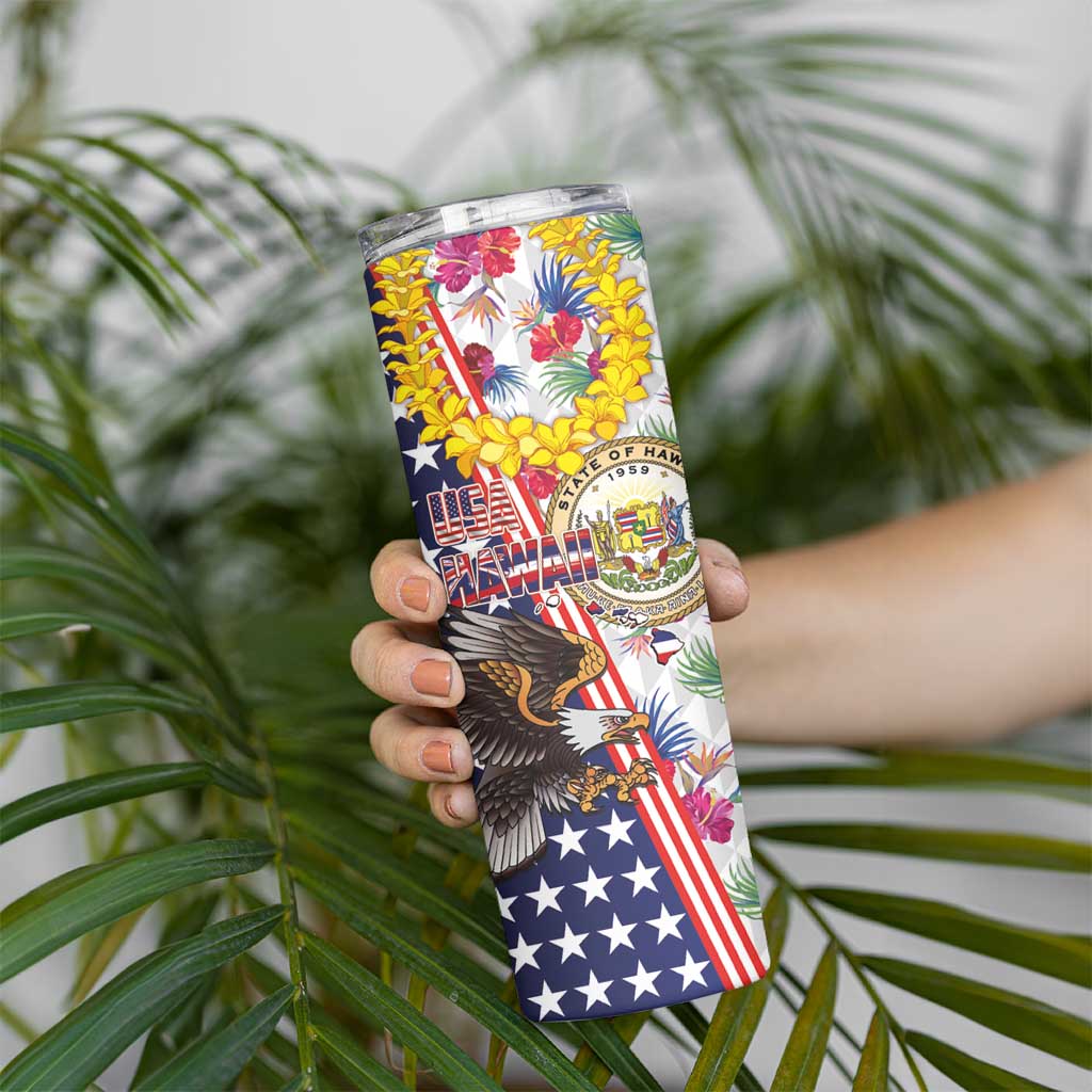 Hawaii and United States Together Skinny Tumbler Seal of Hawaii and Bald Eagle - Polynesian Pride