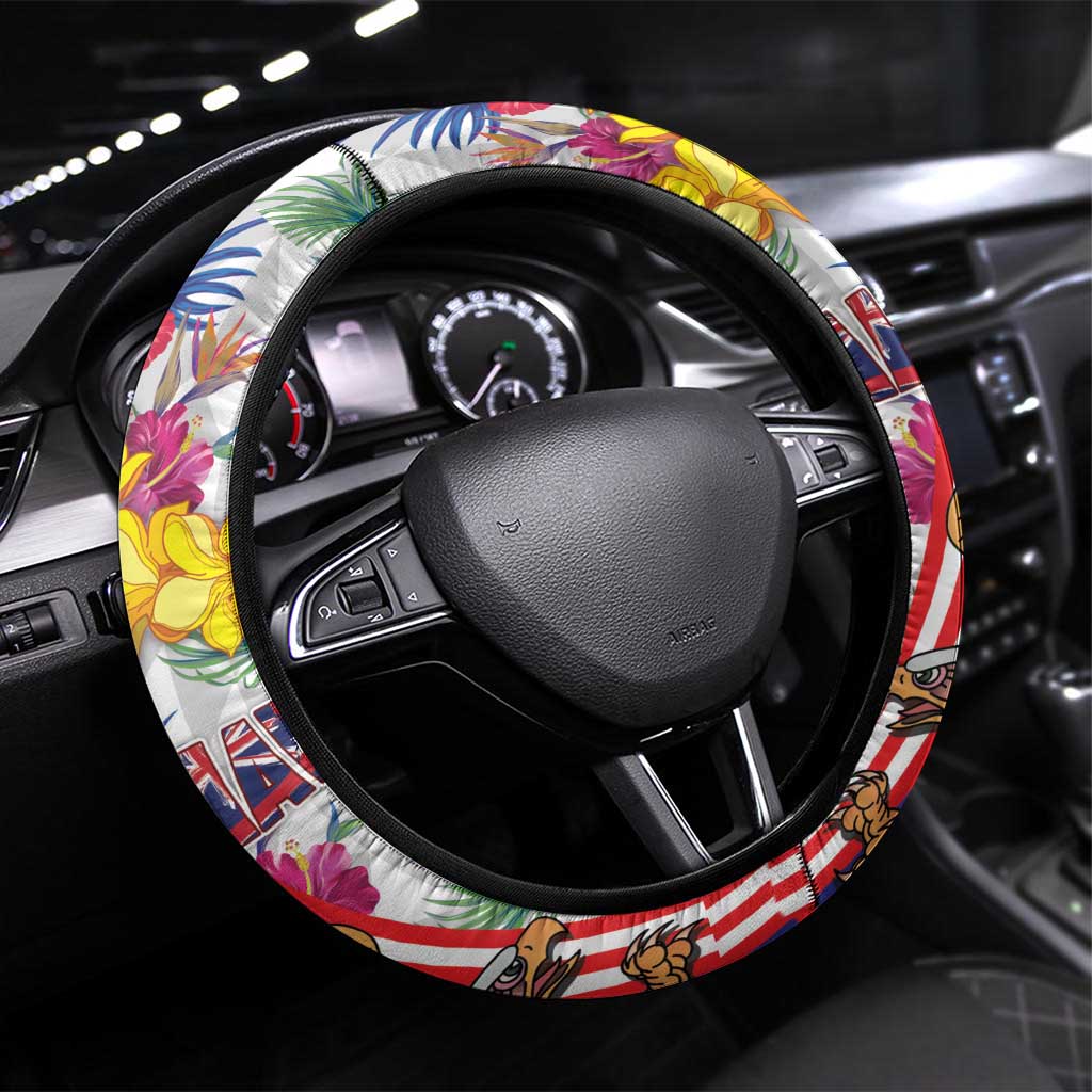 Hawaii and United States Together Steering Wheel Cover Seal of Hawaii and Bald Eagle - Polynesian Pride