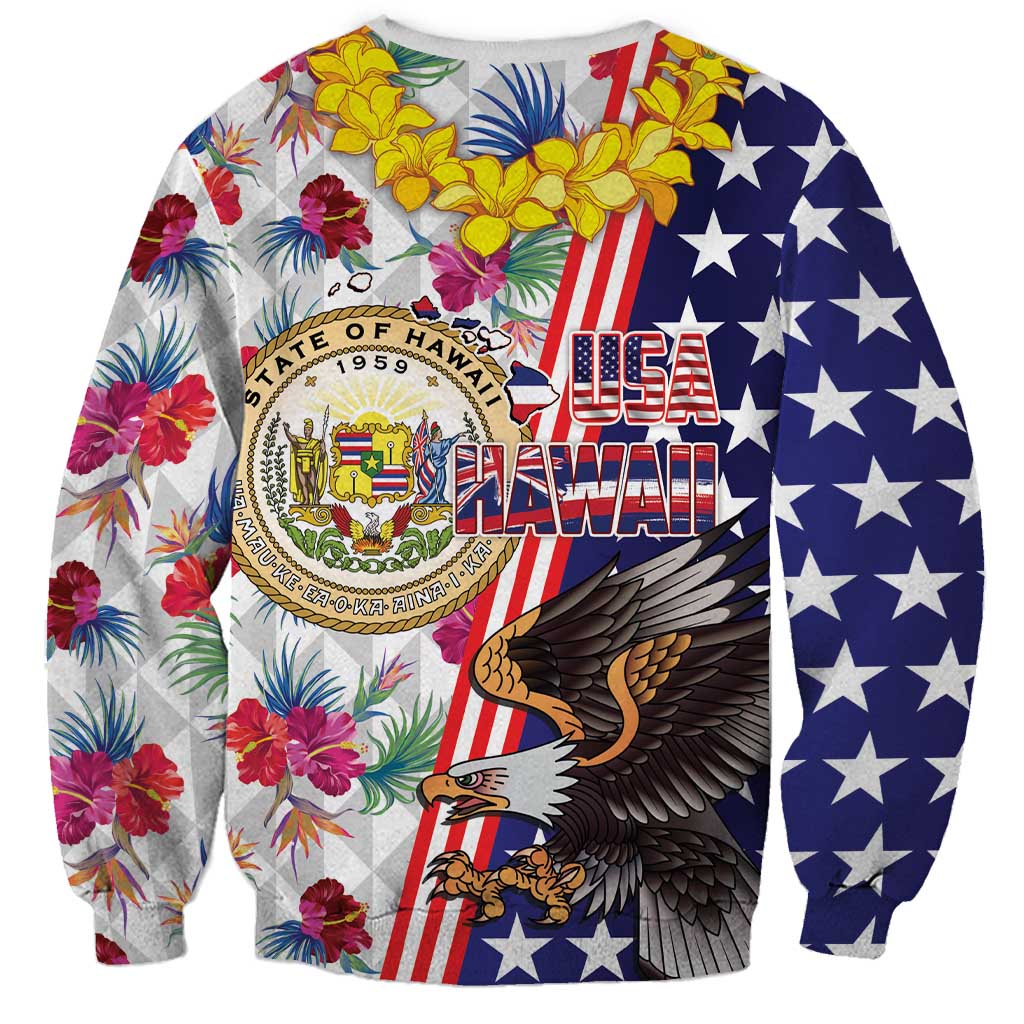 Hawaii and United States Together Sweatshirt Seal of Hawaii and Bald Eagle - Polynesian Pride