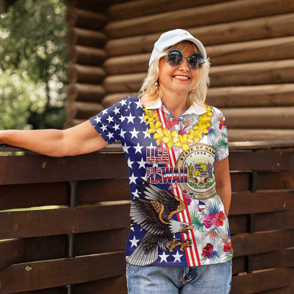 Hawaii and United States Together Women Polo Shirt Seal of Hawaii and Bald Eagle - Polynesian Pride