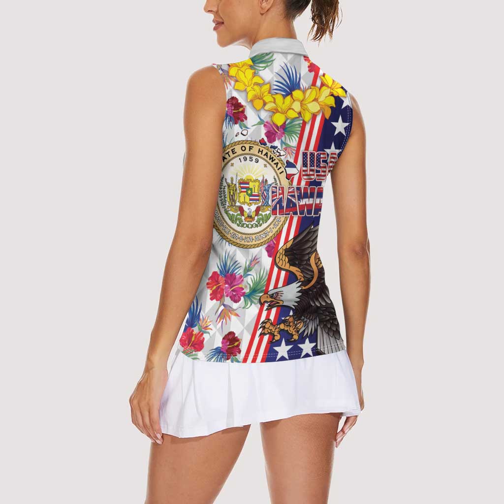 Hawaii and United States Together Women Sleeveless Polo Shirt Seal of Hawaii and Bald Eagle - Polynesian Pride