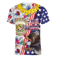Hawaii and United States Together Women V-Neck T-Shirt Seal of Hawaii and Bald Eagle - Polynesian Pride