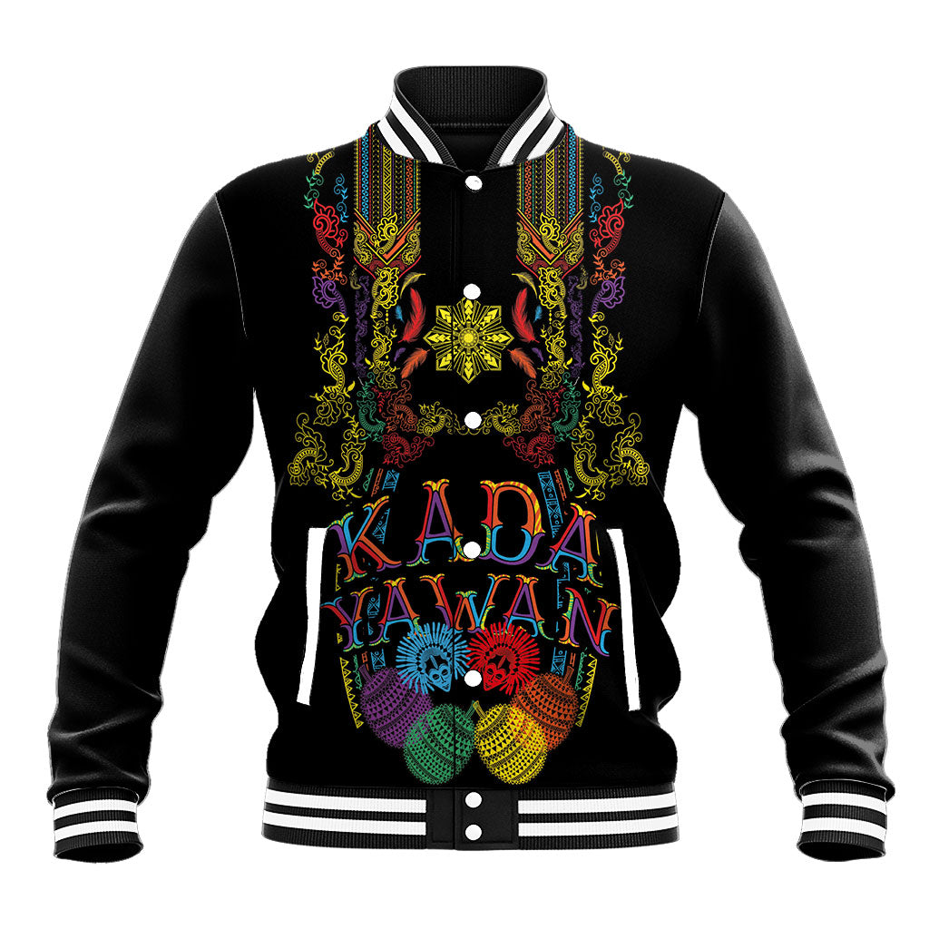 Philippines Kadayawan Festival Baseball Jacket Polynesian Tribal Art Barong Style LT03 Unisex Black - Polynesian Pride