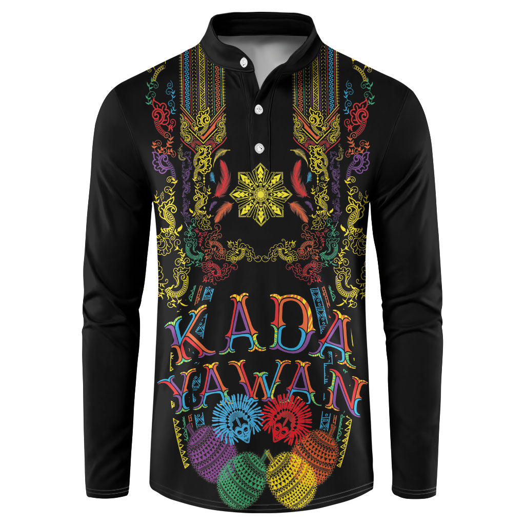 Philippines Kadayawan Festival Button Sweatshirt Polynesian Tribal Art Barong Style LT03 Black - Polynesian Pride