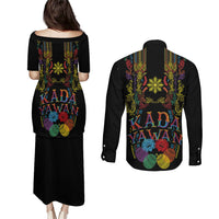 Philippines Kadayawan Festival Couples Matching Puletasi and Long Sleeve Button Shirt Polynesian Tribal Art Barong Style