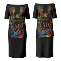 Philippines Kadayawan Festival Couples Matching Puletasi and Long Sleeve Button Shirt Polynesian Tribal Art Barong Style LT03 - Polynesian Pride