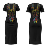 Philippines Kadayawan Festival Couples Matching Short Sleeve Bodycon Dress and Long Sleeve Button Shirt Polynesian Tribal Art Barong Style LT03 - Polynesian Pride