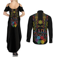 Philippines Kadayawan Festival Couples Matching Summer Maxi Dress and Long Sleeve Button Shirt Polynesian Tribal Art Barong Style