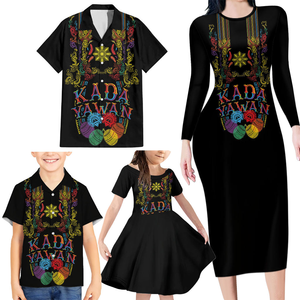 Philippines Kadayawan Festival Family Matching Long Sleeve Bodycon Dress and Hawaiian Shirt Polynesian Tribal Art Barong Style
