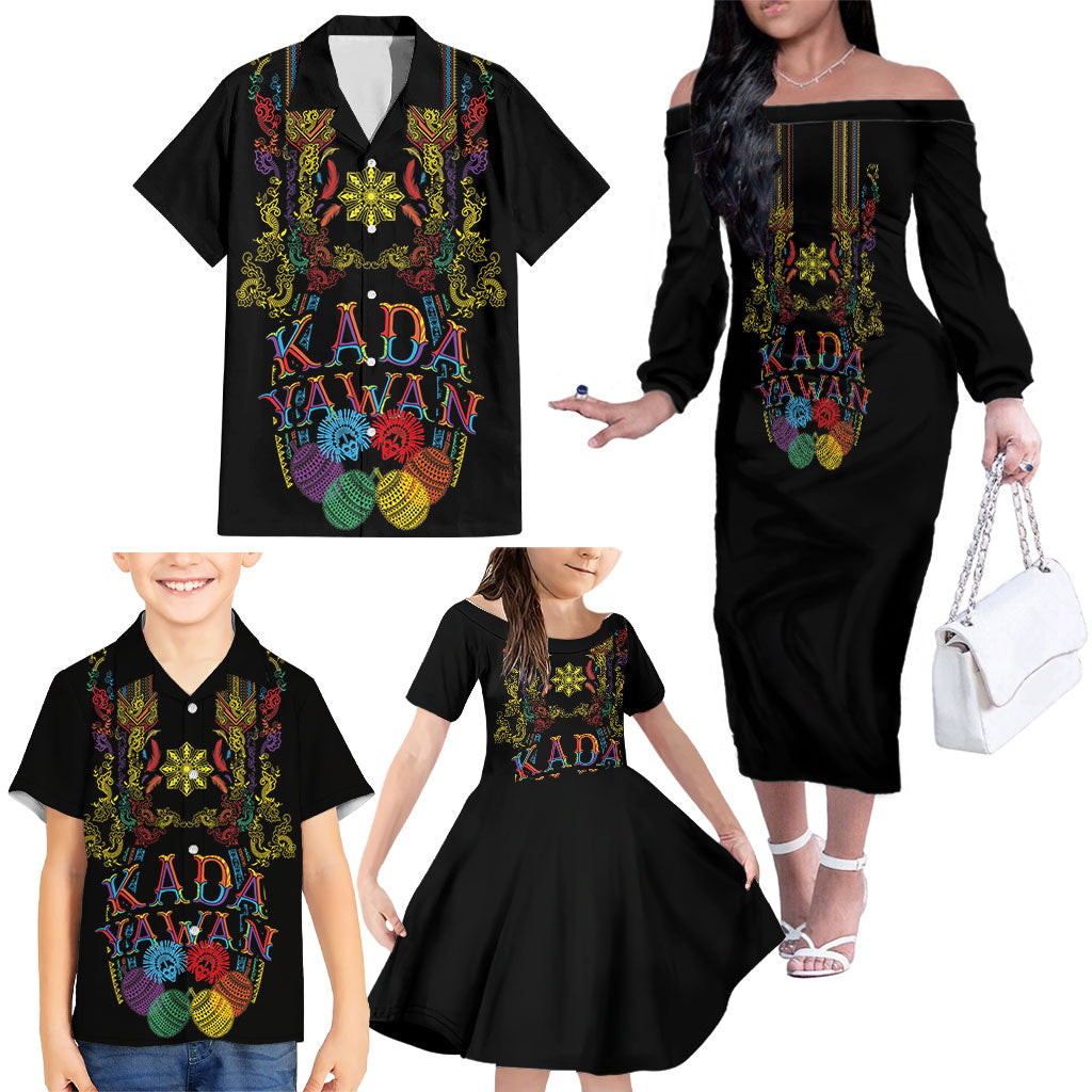 Philippines Kadayawan Festival Family Matching Off The Shoulder Long Sleeve Dress and Hawaiian Shirt Polynesian Tribal Art Barong Style LT03 - Polynesian Pride