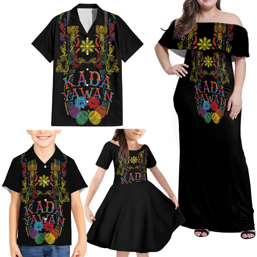 Philippines Kadayawan Festival Family Matching Off Shoulder Maxi Dress and Hawaiian Shirt Polynesian Tribal Art Barong Style