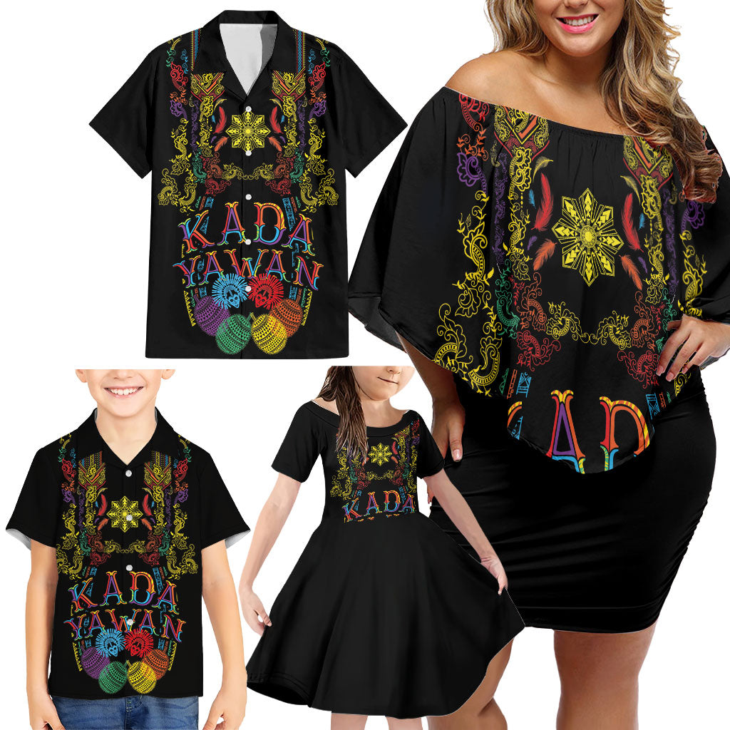 Philippines Kadayawan Festival Family Matching Off Shoulder Short Dress and Hawaiian Shirt Polynesian Tribal Art Barong Style LT03 - Polynesian Pride