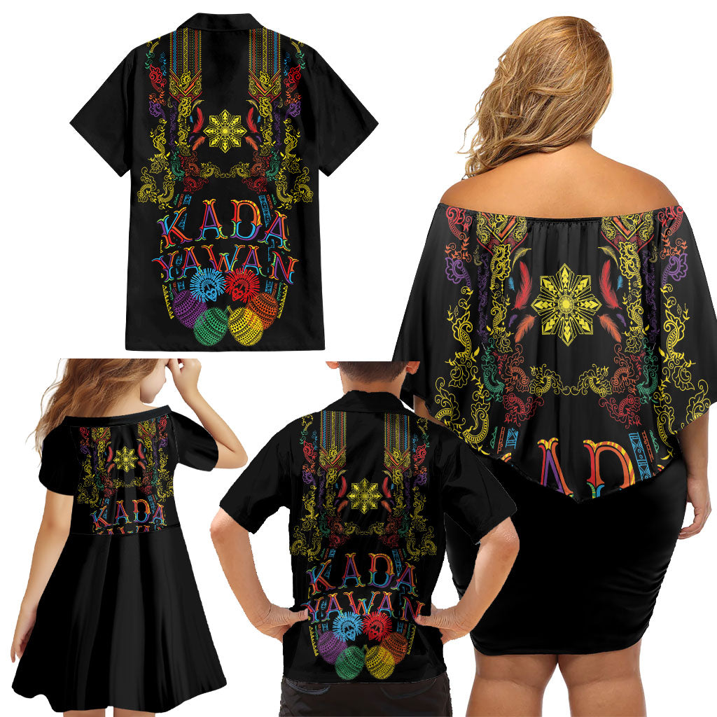 Philippines Kadayawan Festival Family Matching Off Shoulder Short Dress and Hawaiian Shirt Polynesian Tribal Art Barong Style
