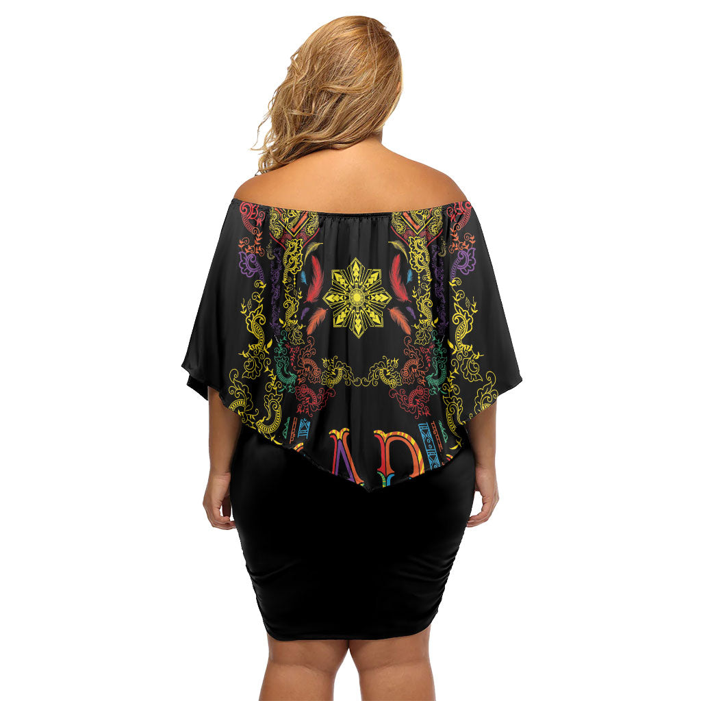 Philippines Kadayawan Festival Family Matching Off Shoulder Short Dress and Hawaiian Shirt Polynesian Tribal Art Barong Style